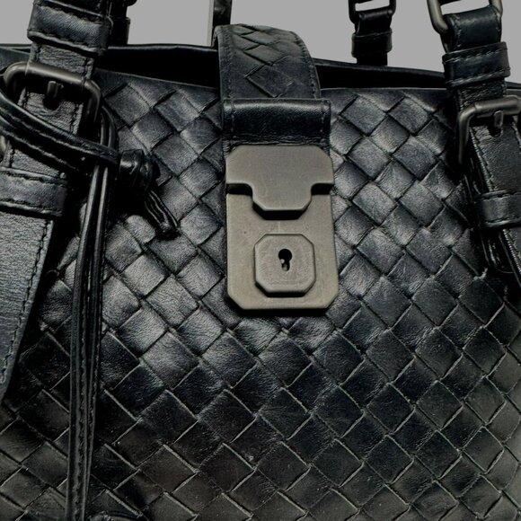 Bottega Veneta Womens Woven Leather Intrecciato Roma Satchel Bag Handbag Black - Picture 6 of 16